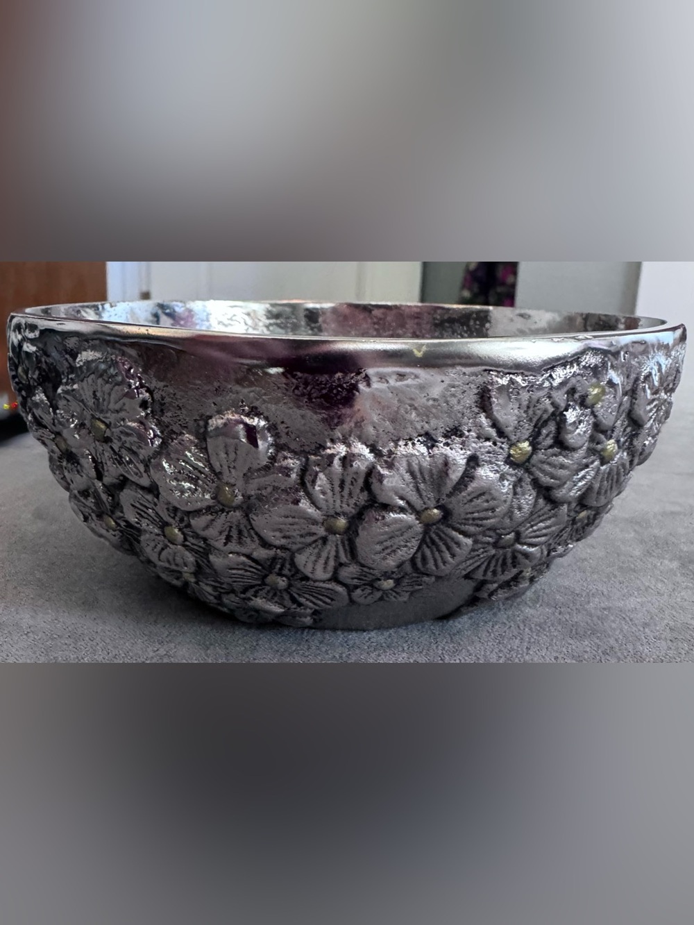 Mud Pie Cast Aluminum Floral Embossed Candy or Dip Bowl